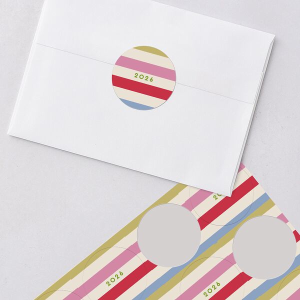 Eclectic Vintage Stripes Holiday Stickers Linen Circle