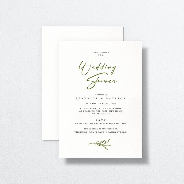Romantic Setting Bridal Shower Invitations front-and-back in Green