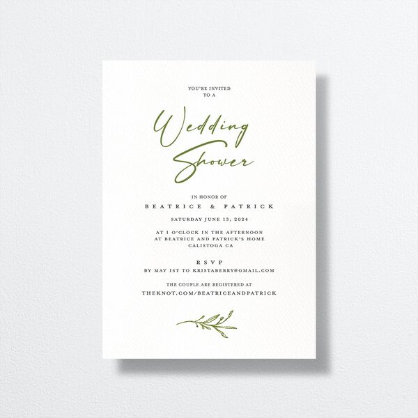 Romantic Setting Bridal Shower Invitations front in Green