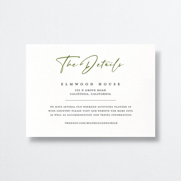 Romantic Setting Wedding Enclosure Cards front in Green