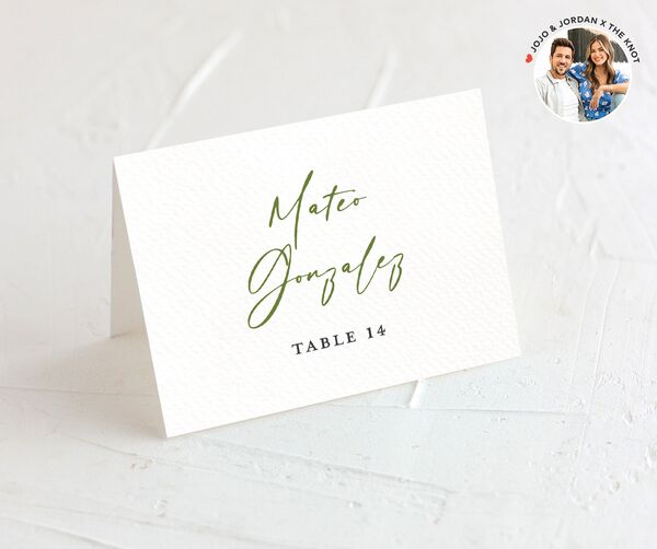 Romantic Setting Place Cards front in Green