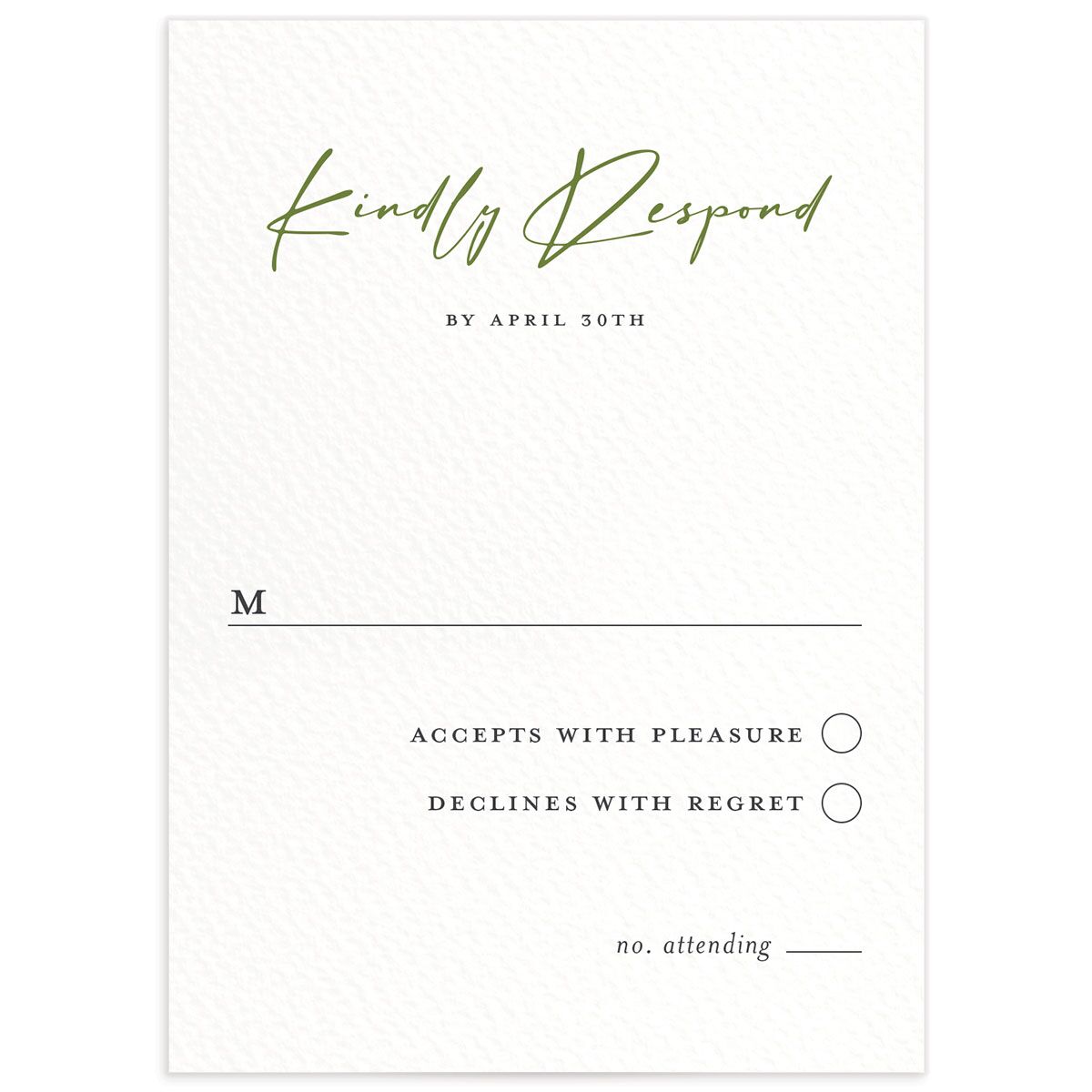 Romantic Setting Wedding Response Cards front in Green