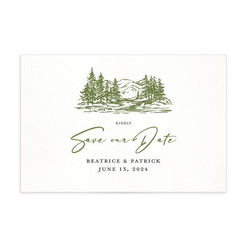 Romantic Setting Save The Date Postcards Scottish Green