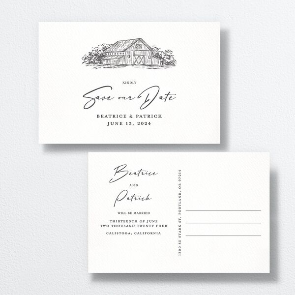 Romantic Setting Save The Date Postcards Medieval Grey