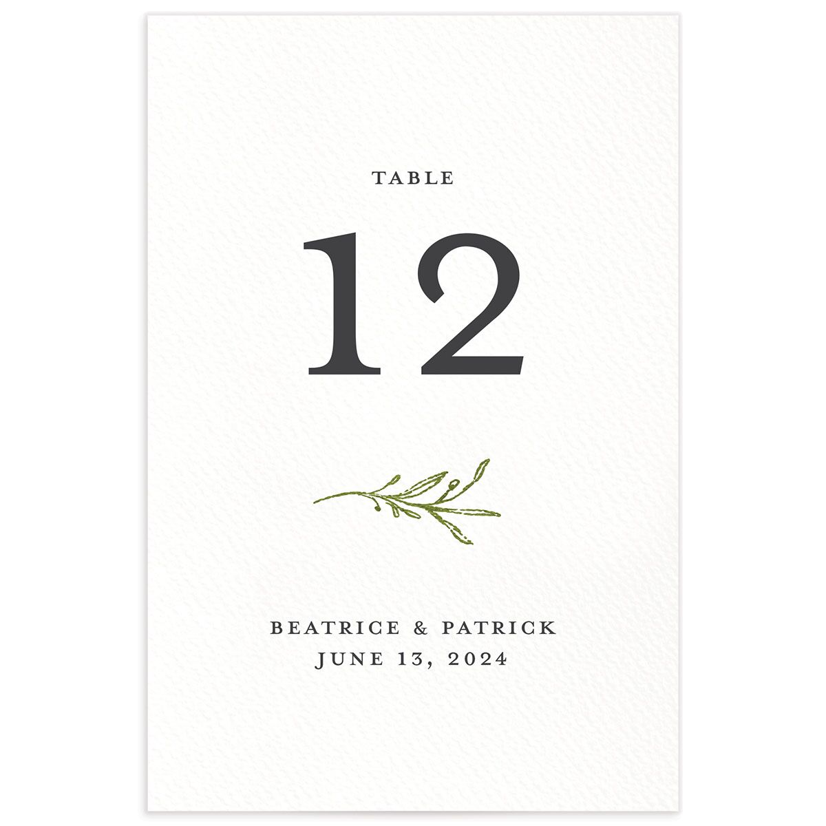 Romantic Setting Table Numbers front in Green