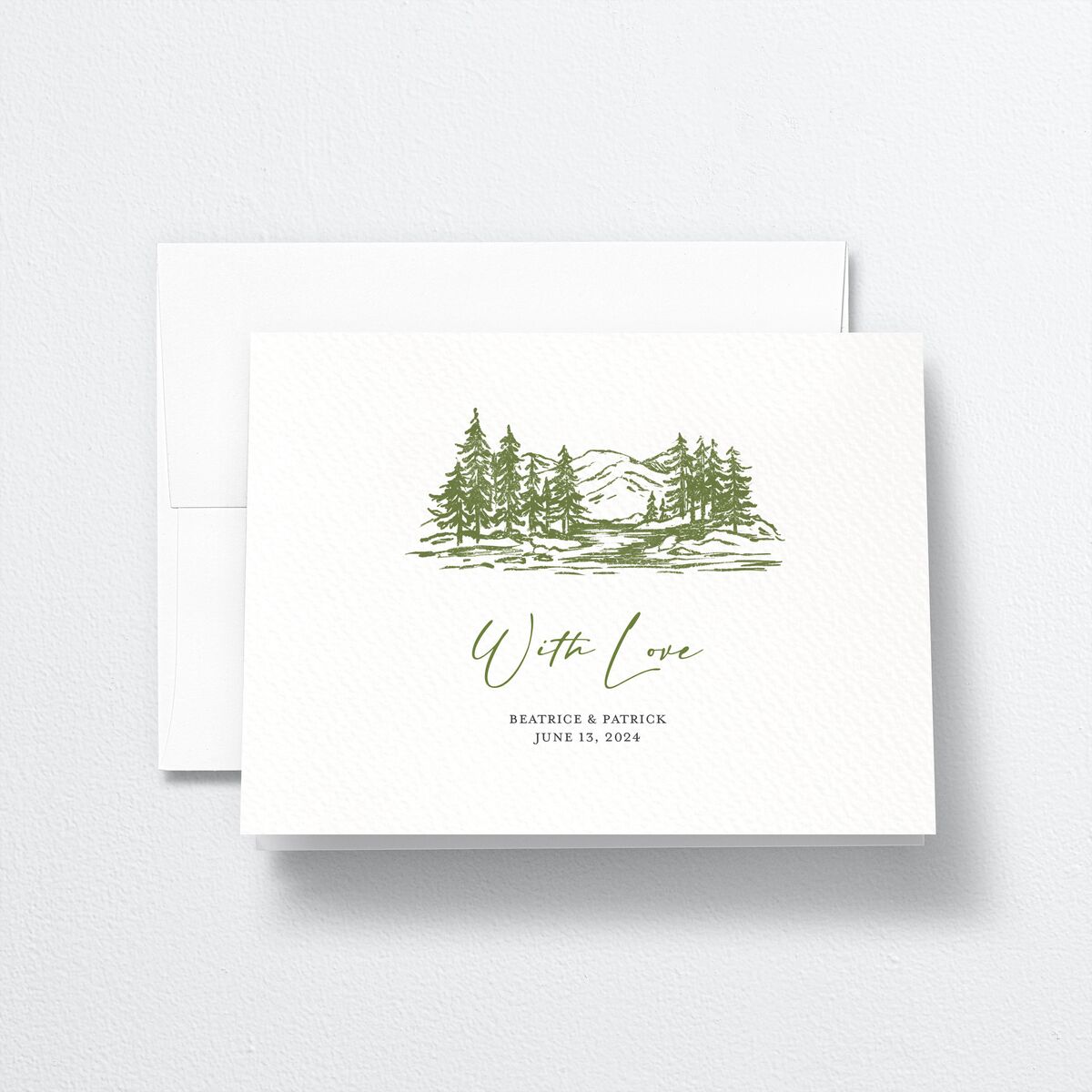 Romantic Setting Thank You Cards front in Green
