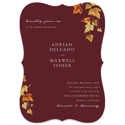 Elegant Ivy Wedding Invitations Merlot Signature Blank No Bracket