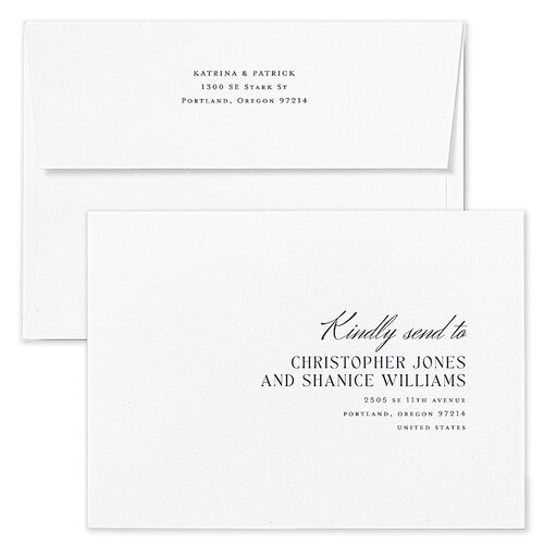 Simple Elegant Black Tie Wedding Invitation Envelopes Terracotta Navy Both Recipient and Return Addresses Standard Signature
