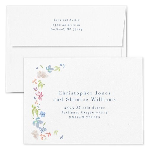 Floral Appliqué Wedding Invitation Envelopes White Slate Both Recipient and Return Addresses Standard Signature