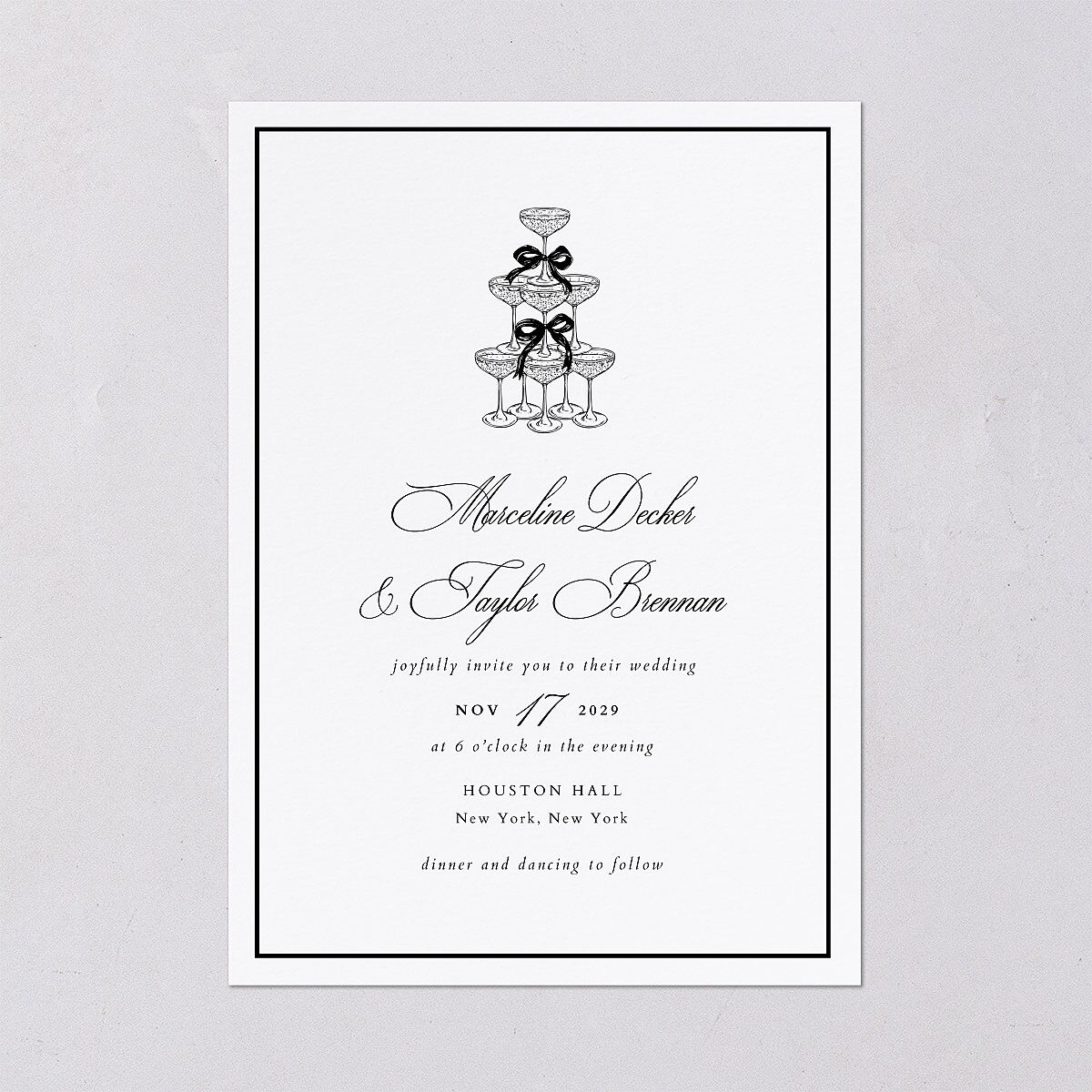 Classic Champagne with Bows Wedding Invitations Pure White Signature Blank No Standard