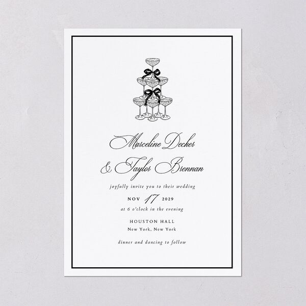Classic Champagne with Bows Wedding Invitations Pure White Signature Blank No Standard