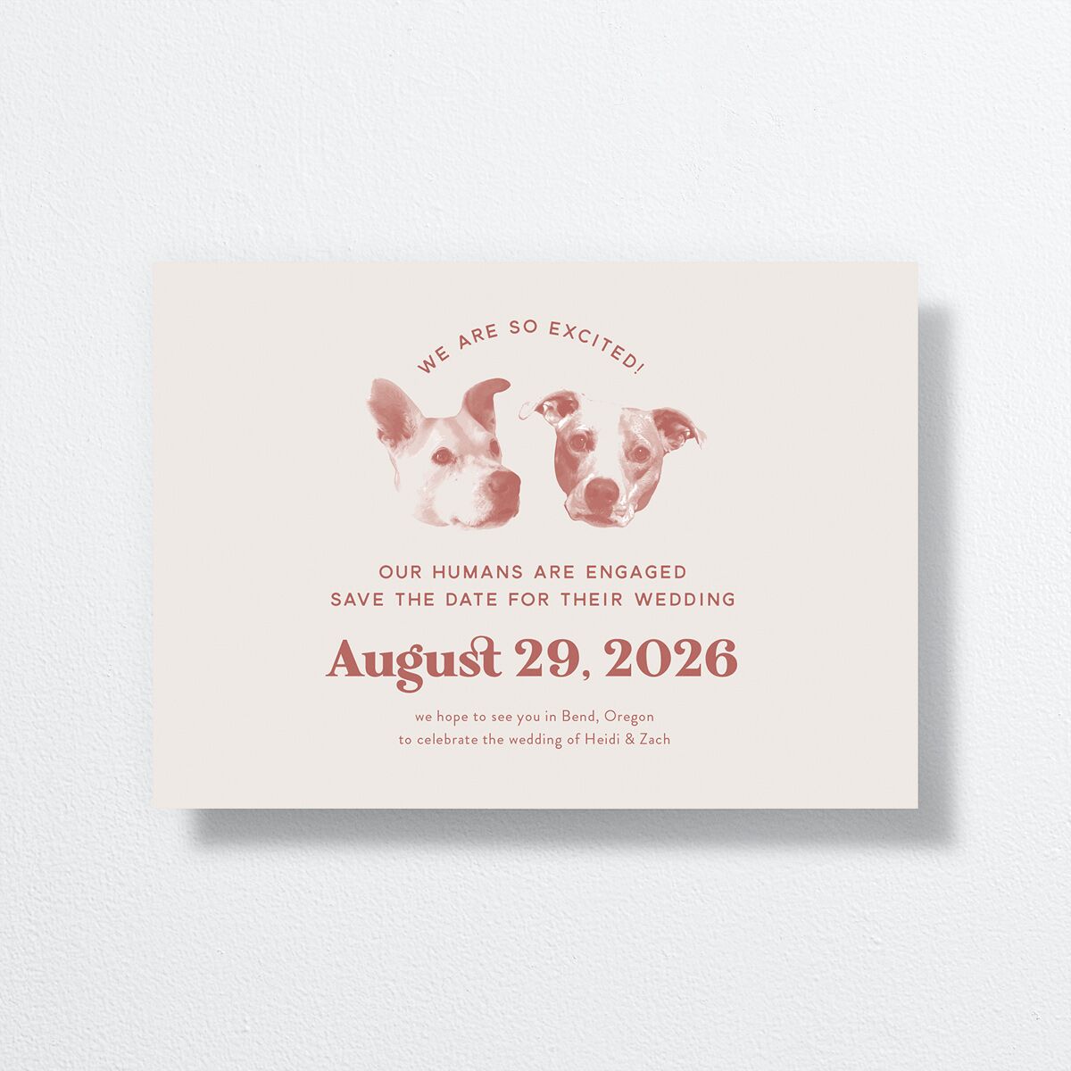 Custom Pet Portrait Save the Date Cards front in Pink