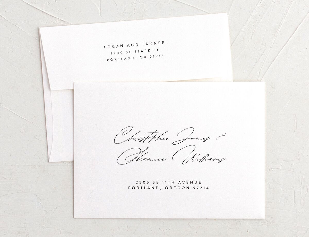 Romantic Minimal Rehearsal Dinner Invitation Envelopes White Standard Snow Both Recipient and Return Addresses Signature
