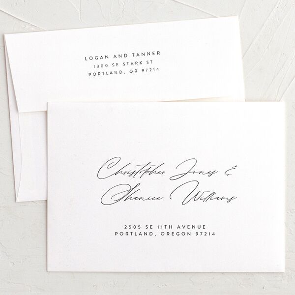 Romantic Minimal Rehearsal Dinner Invitation Envelopes White Standard Snow Both Recipient and Return Addresses Signature
