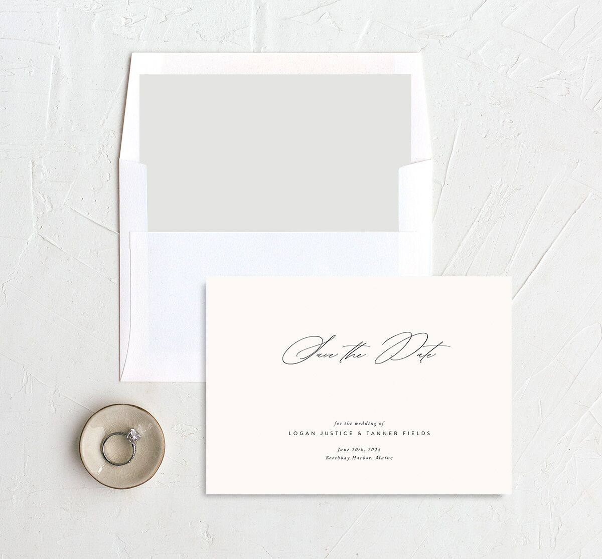 Romantic Minimal Save The Date Cards Snow Signature smooth No