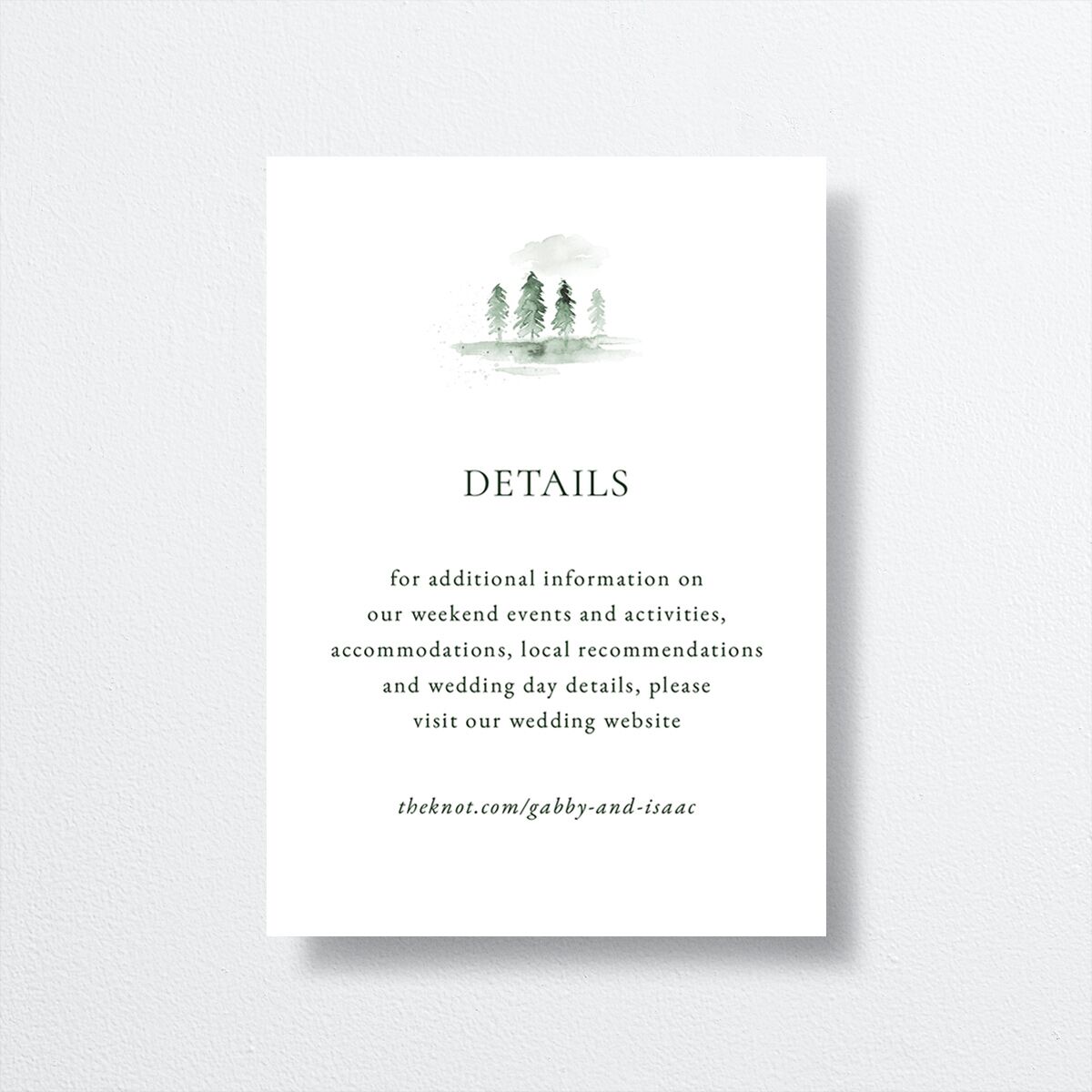 Watercolor Mountains Wedding Enclosure Cards front in green