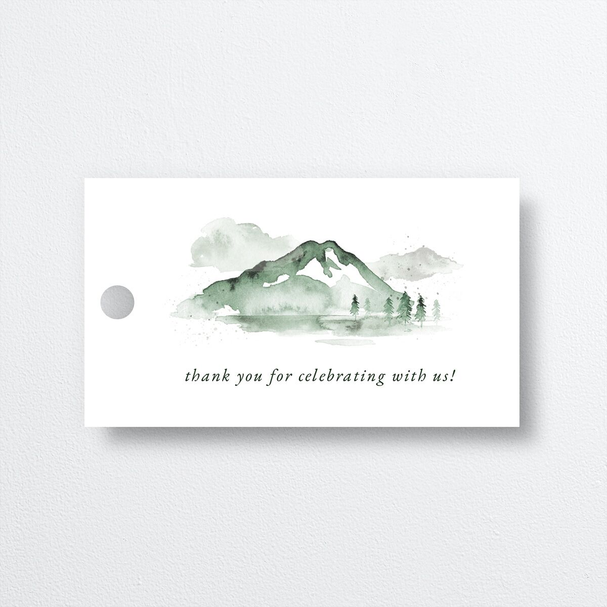 Watercolor Mountains Favor Gift Tags front in green