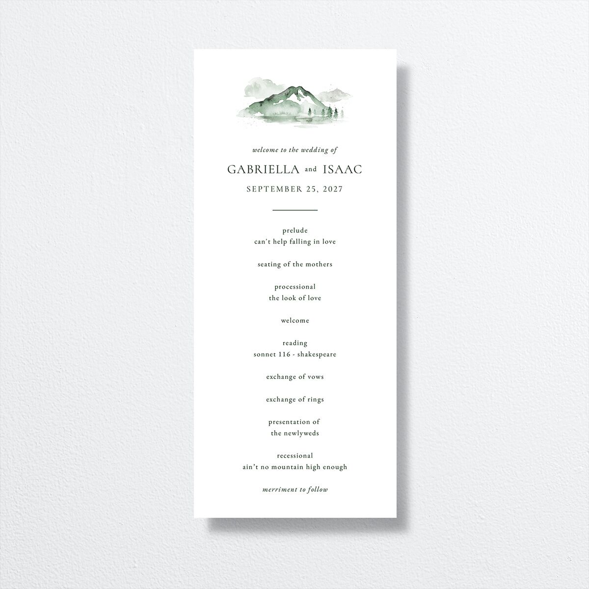 Watercolor Mountains Wedding Programs front