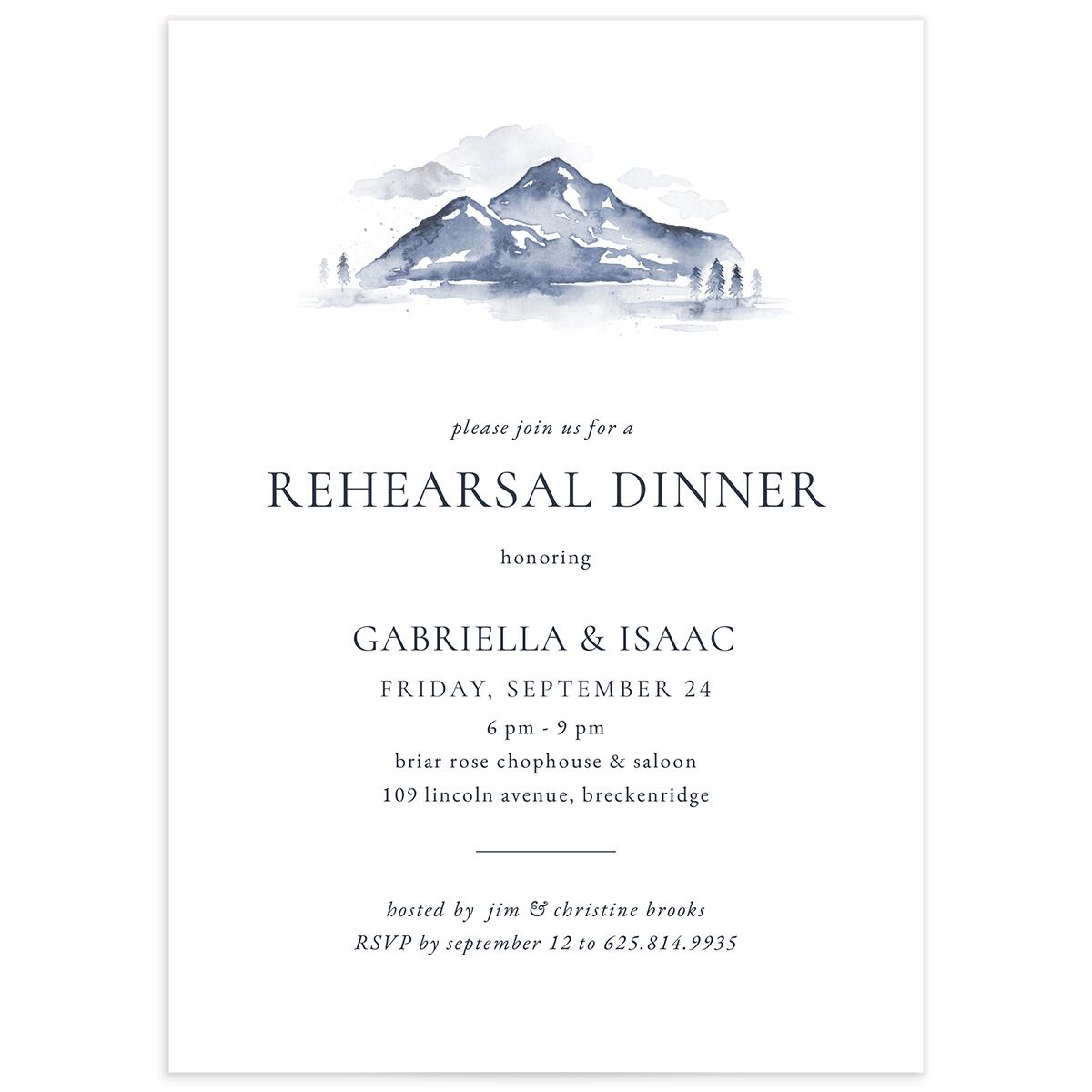 Watercolor Mountains Rehearsal Dinner Invitations
