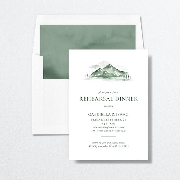 Watercolor Mountains Rehearsal Dinner Invitations envelope-and-liner