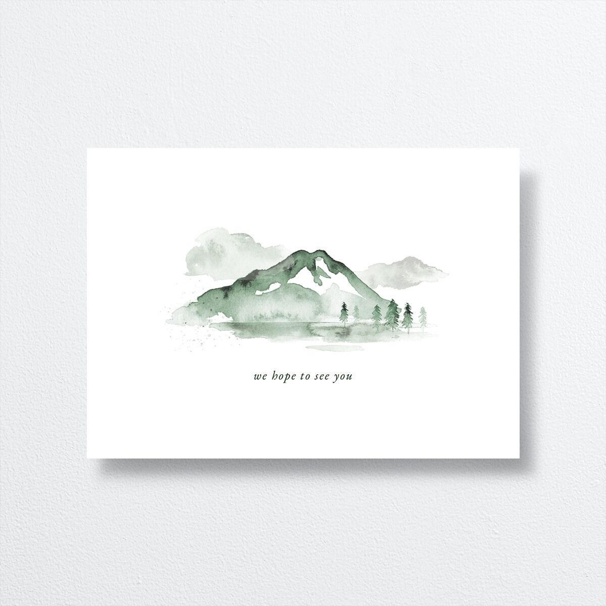 Watercolor Mountains Wedding Response Cards back in green