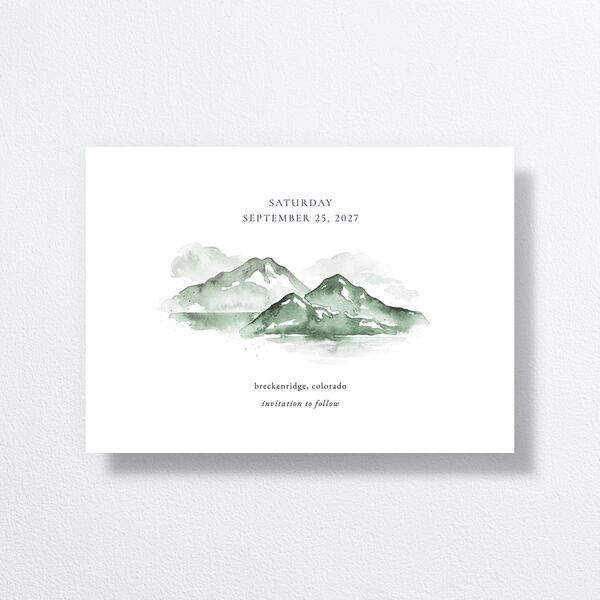 Watercolor Mountains Save The Date Cards back