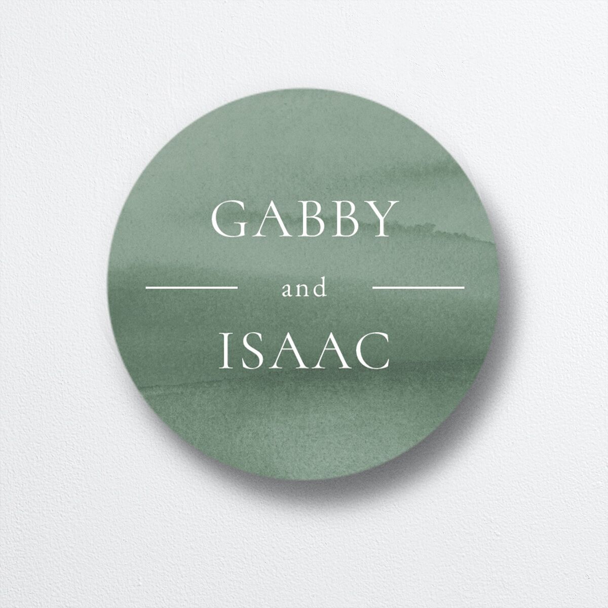 Watercolor Mountains Wedding Stickers front in green