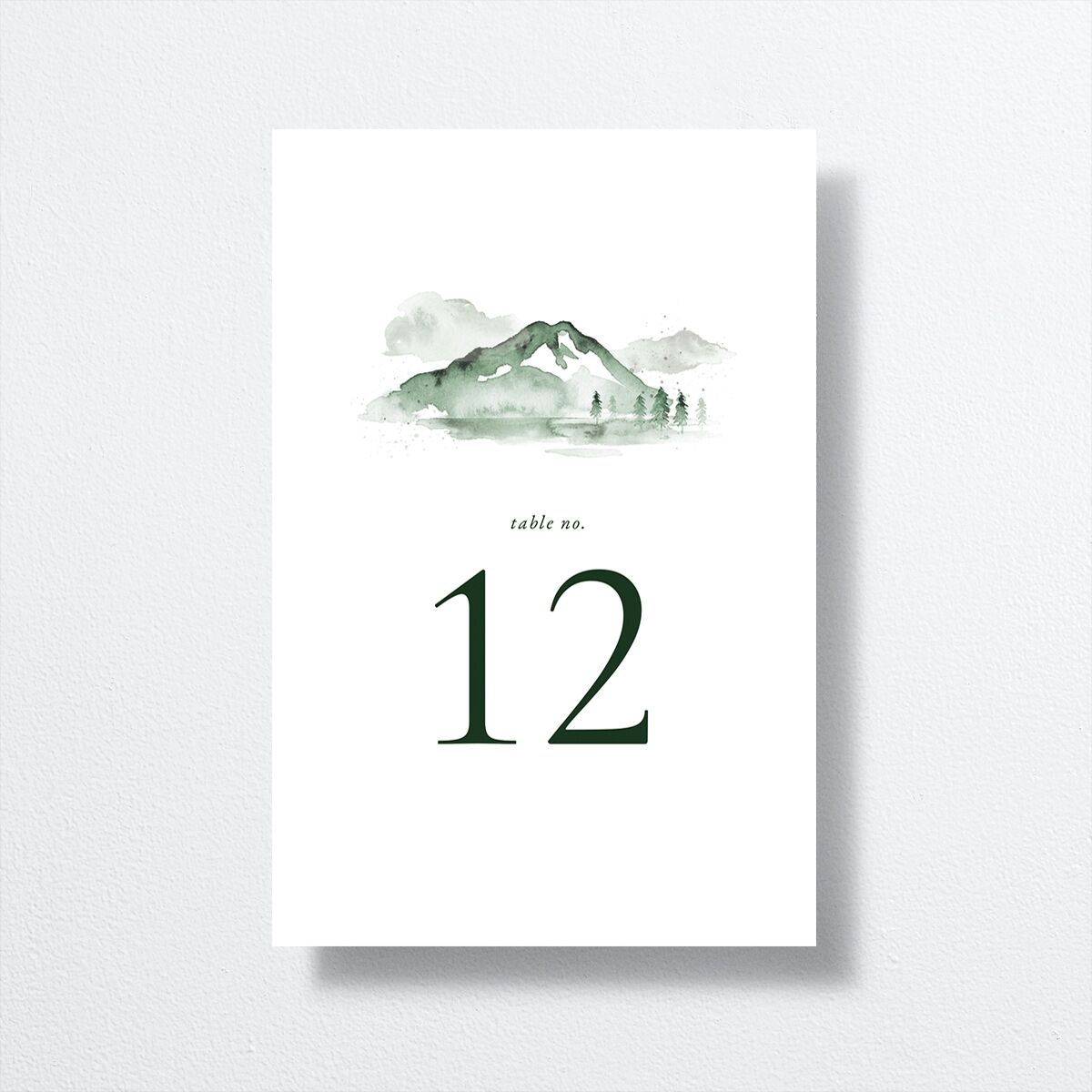 Watercolor Mountains Table Numbers front in green