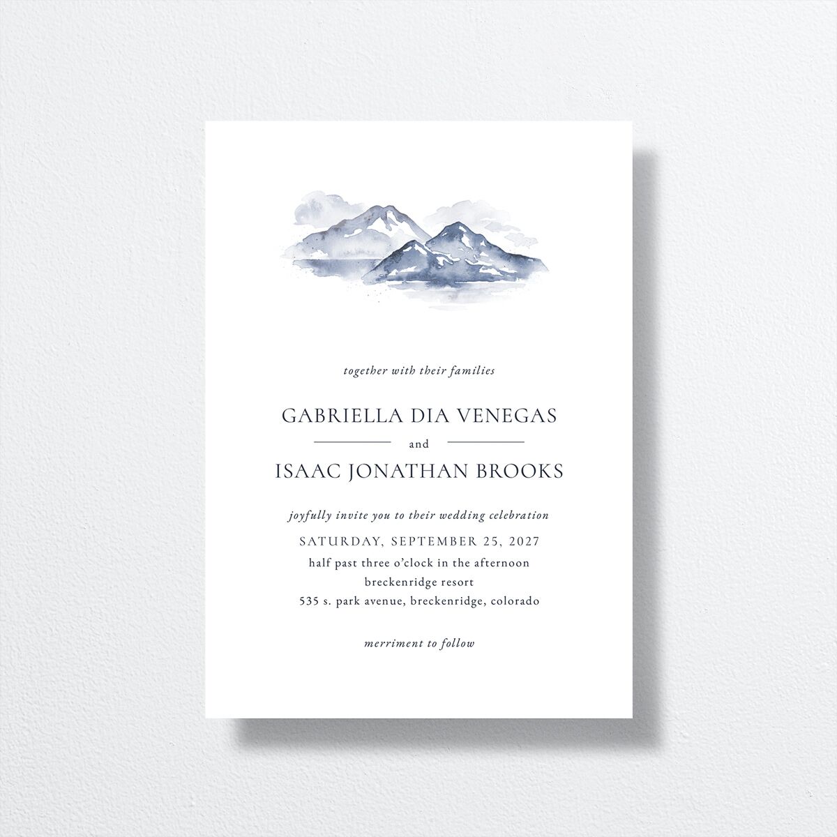 Watercolor Mountains Wedding Invitations front