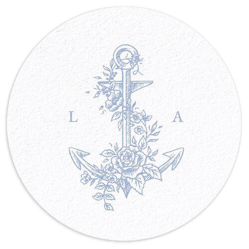Coastal Oysters and Anchors Wedding Day Coasters Sea Blue Cardboard Circle