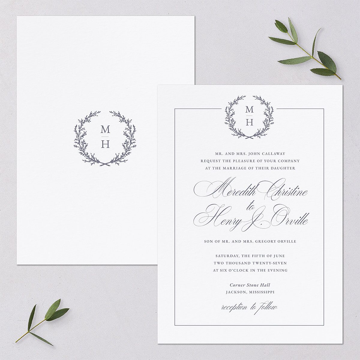 Monogram Branches Wedding Invitations — view 1