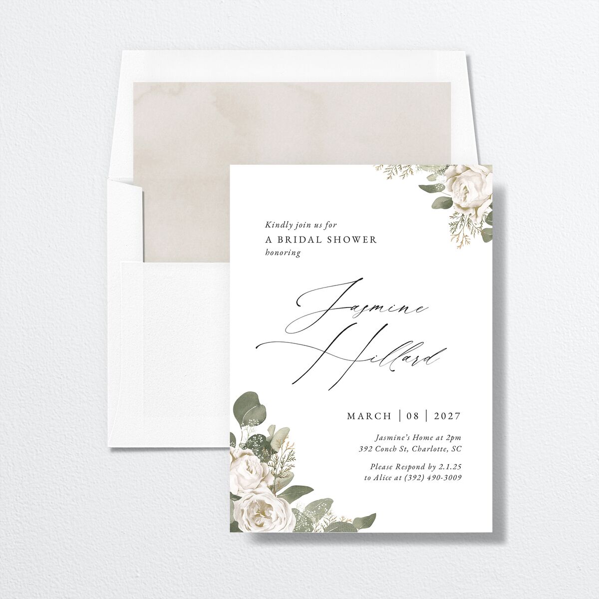 Romantic Roses Bridal Shower Invitations Off-White Signature Standard