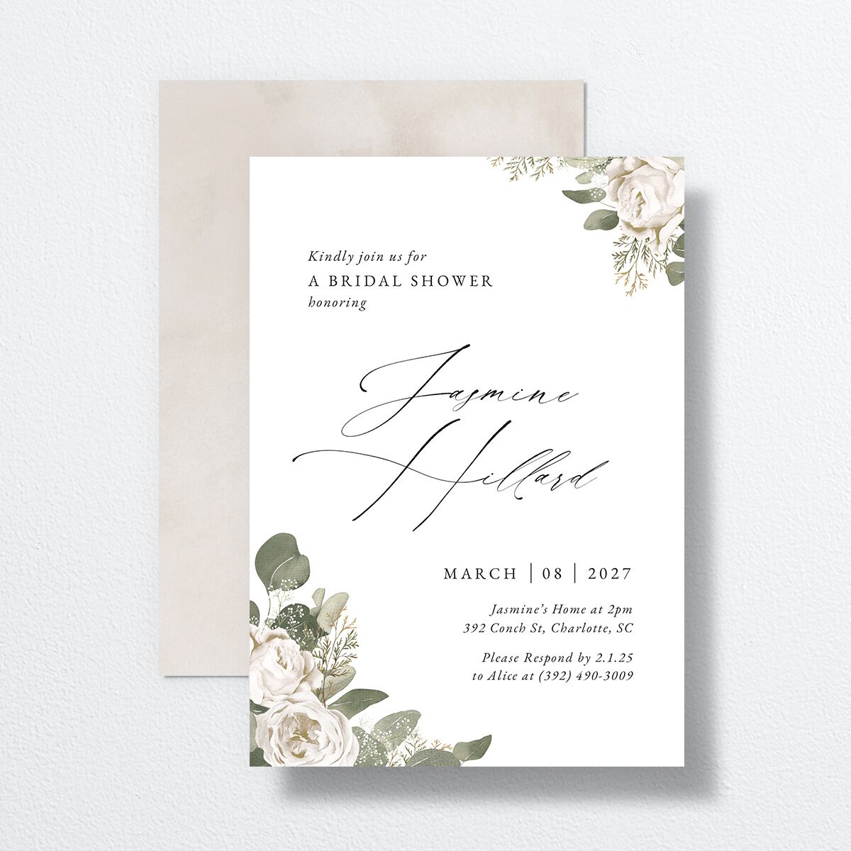 Romantic Roses Bridal Shower Invitations Off-White Signature Standard