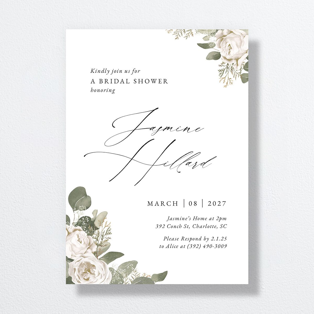 Romantic Roses Bridal Shower Invitations Off-White Signature Standard