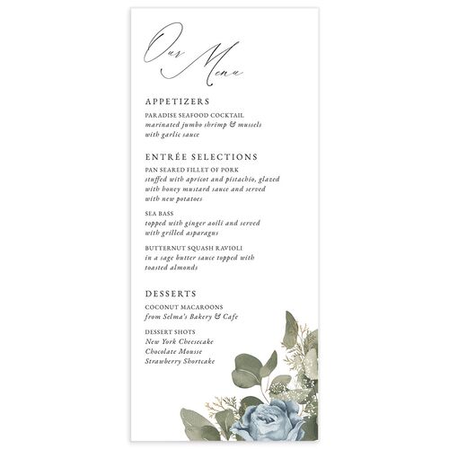 Romantic Roses Menus Pastel Blue Signature