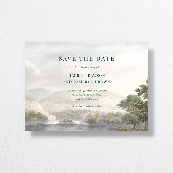 Vintage Landscape Save The Date Cards Dark Green Signature No