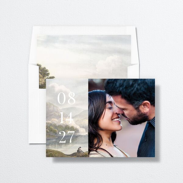 Vintage Landscape Save The Date Cards Dark Green Signature No