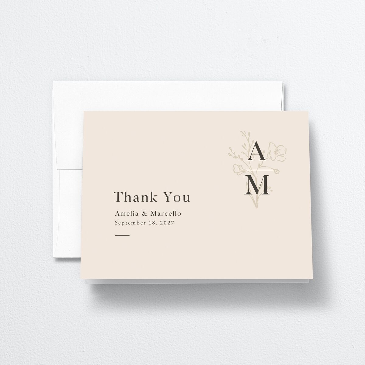 Rustic Monogram Thank You Cards Sand