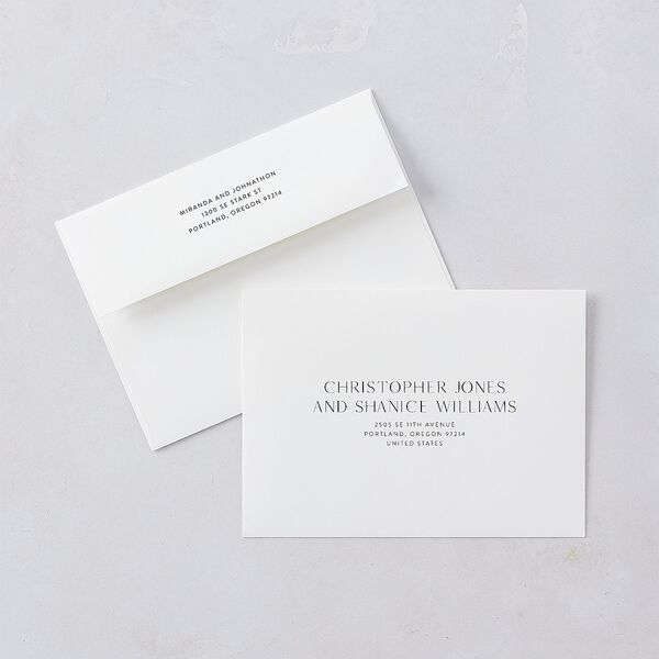 Window Gallery Save The Date Card Envelopes Pure White White Both Recipient and Return Addresses Signature Standard