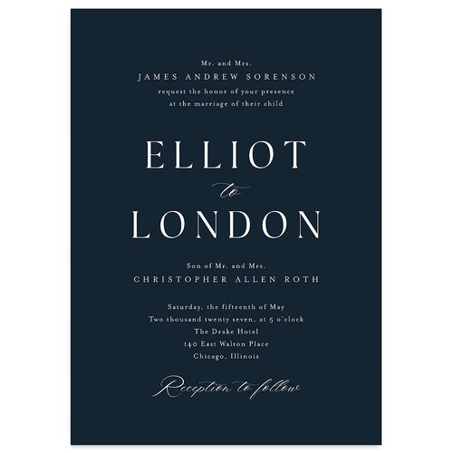 Timeless Typography Wedding Invitations Dark Navy Signature Blank No Standard