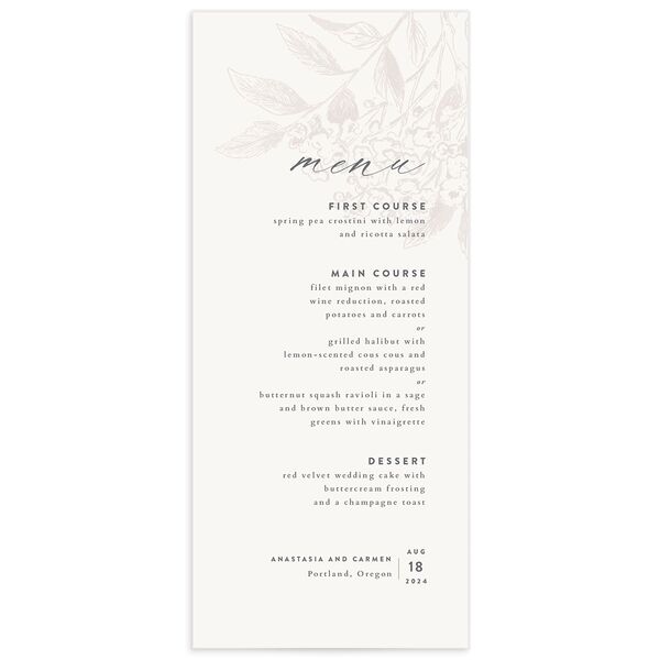 Subtle Romantic Menus Champagne Signature