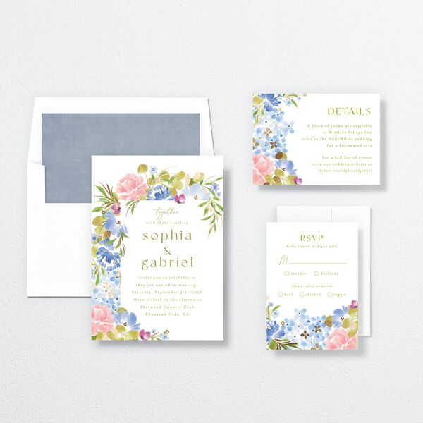 Spring Garden Wedding Invitations Gold Regency Blue Signature No