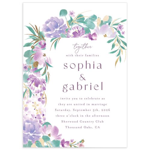Spring Garden Wedding Invitations Gold Purple Haze Signature Blank No