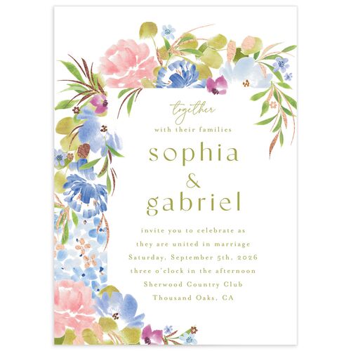 Spring Garden Wedding Invitations Rose Gold Regency Blue Signature No