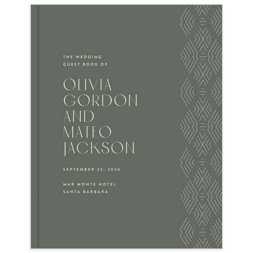 Boho Texture Wedding Guest Book Deep Olive