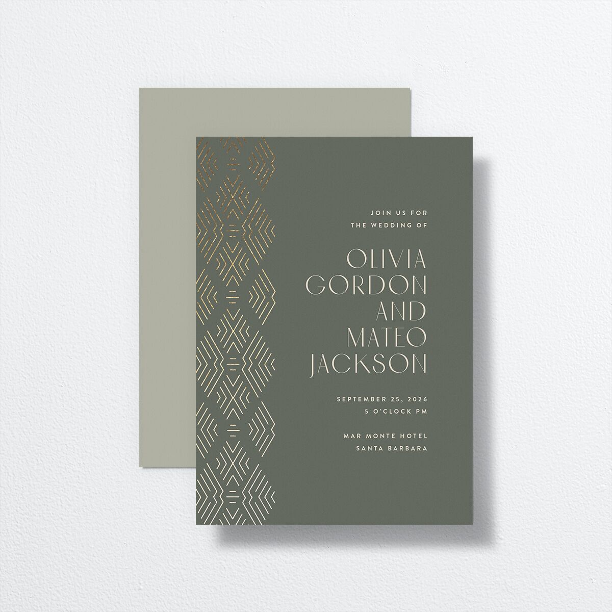 Boho Texture Wedding Invitations Gold Deep Olive Signature No