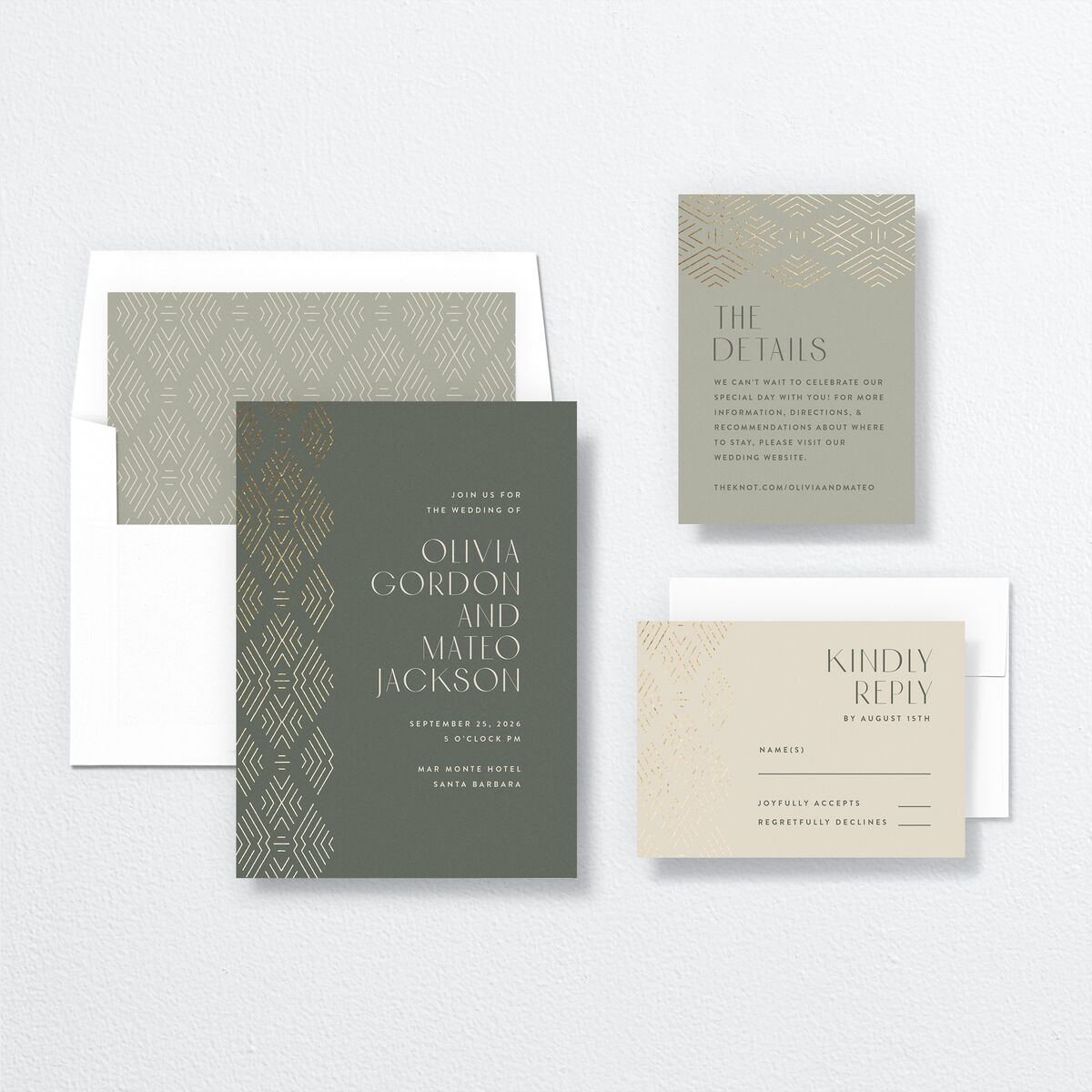 Boho Texture Wedding Invitations Gold Deep Olive Signature No
