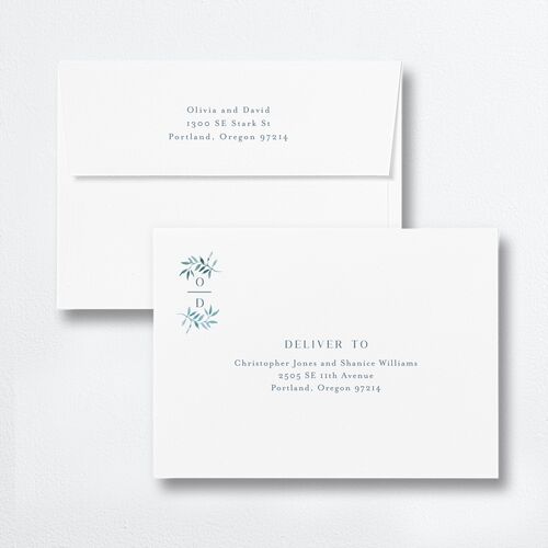Vines Save The Date Card Envelopes White Standard Moody Blue Both Recipient and Return Addresses Signature