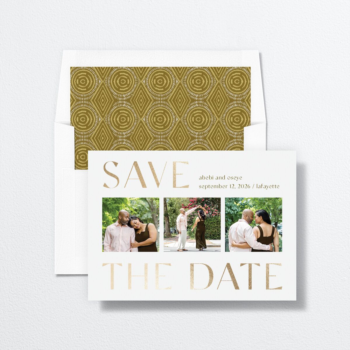 Gilded Sahara Pattern Save the Date Cards Gold Umber Signature smooth No