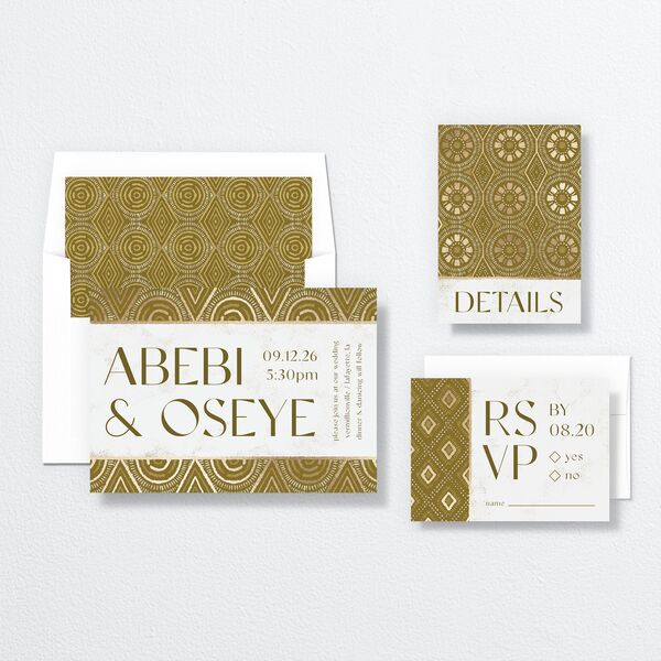 Gilded Sahara Pattern Wedding Invitations Gold Umber Signature No